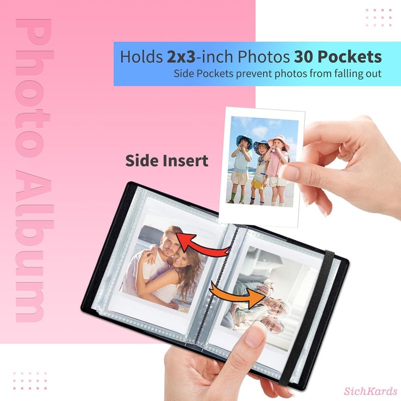 SichKards Mini Photo Album 2x3,60 Photos Capacity,PU Leather Cover with Elastic Band,High Definition Waterproof PP Pages for Family Wedding Anniversary Baby Record,Eagle American Flag - Image 2
